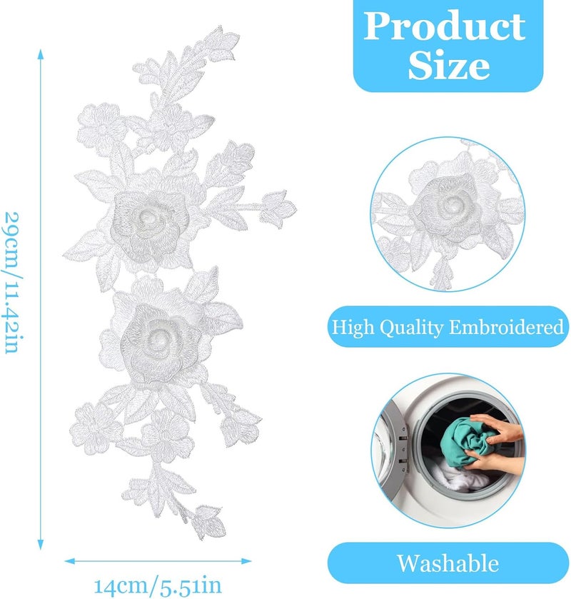 Ymapinc 2Pcs White Lace Appliques Embellishments 3D Embroidered Lace Appliques Fabric Vintage Flower Stickers for Wedding Bridal Dress Clothes DIY Crafts Accessories Backpacks Household Decoration - Image 2